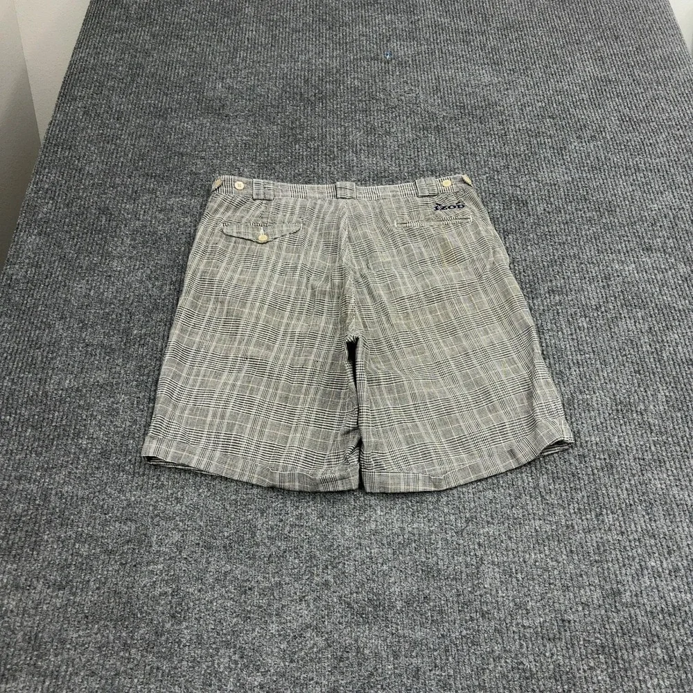 Vintage Izod Shorts Mens 36 Black White Cotton Plaid Pleated Golf Preppy Style